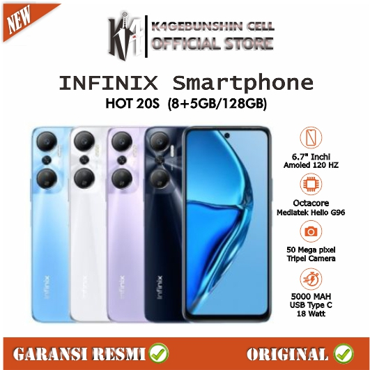 Handphone Infinix Hot 20s Helio G96 Gaming )S Screen 6.7 Inchi Fast Charging Garansi Resmi 100%