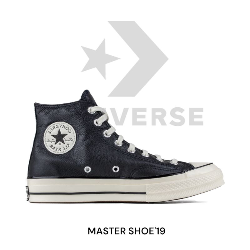 Sepatu Converse Allstar High Leather Kulit Black White Grade Original Made in Vietnam
