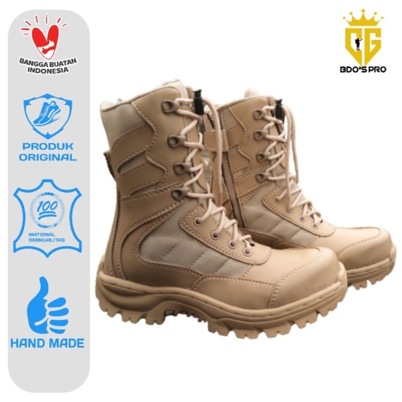 Sepatu pdl safety tactical boots pria predator cream/black sintetic leather pdl biker pdl tni polri
