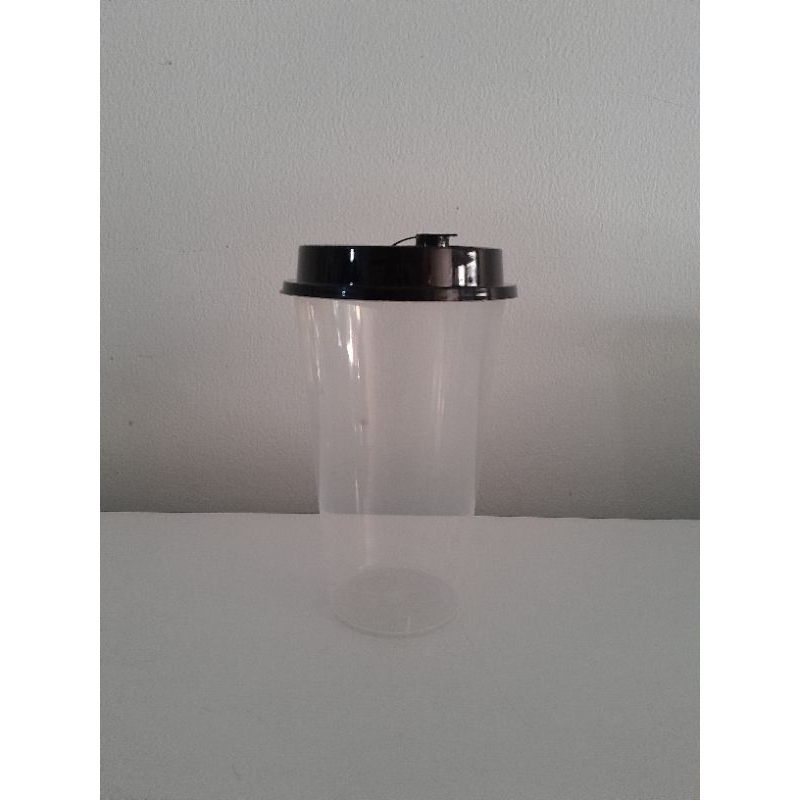 CUP Gelas PP injection bening tutup hitam 16oz @25set/Gelas tebal