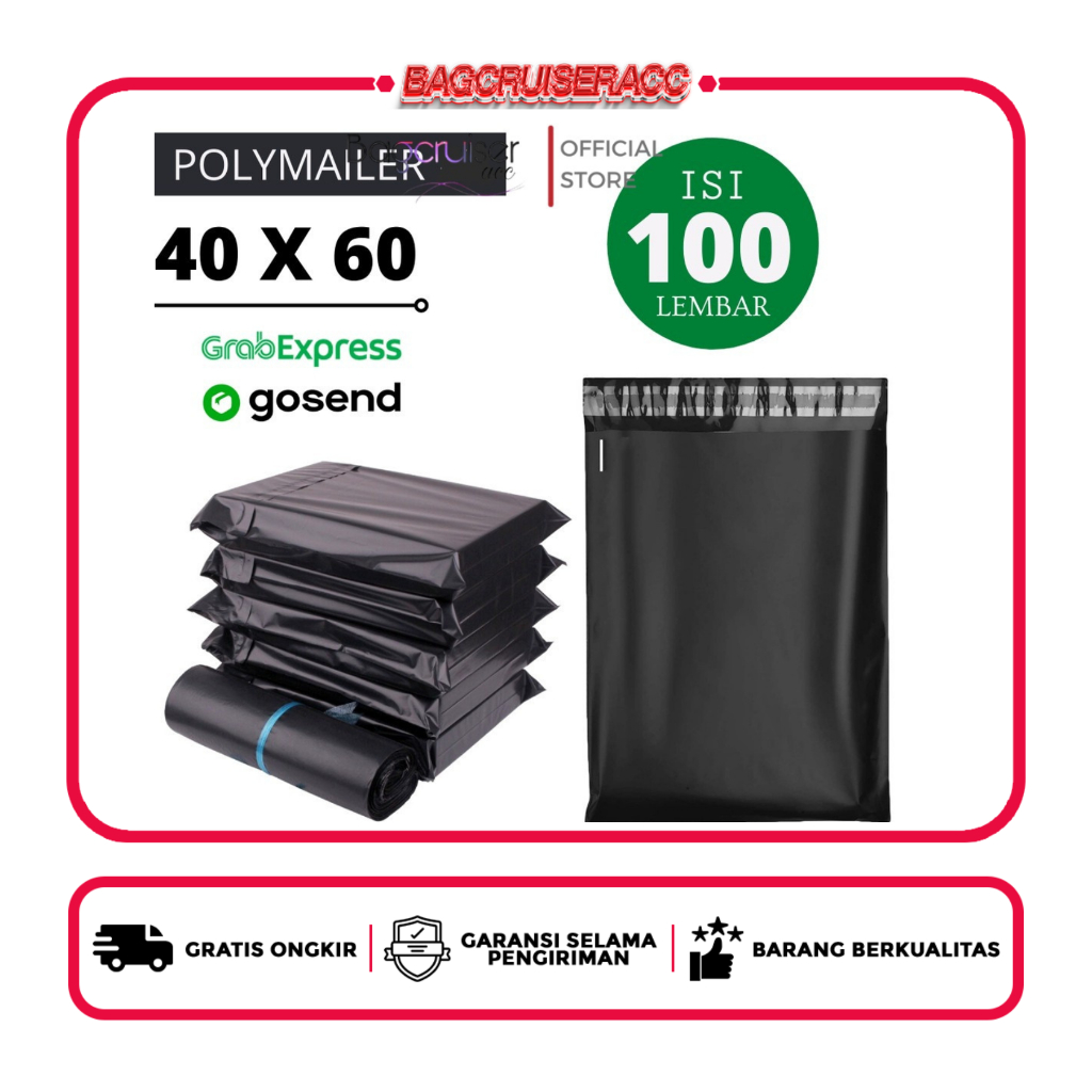 

Plastik Polymailer Packing Online Hitam Olshop Perekat Lem Bahan PE Isi 100 pcs 40x60