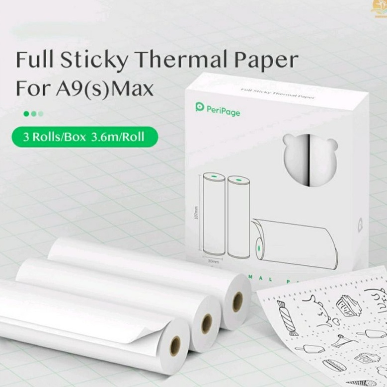 

KERTAS STICKER PERIPAGE A9S MAX 107MM Original White Sticker Paper Thermal Continuous Resi Mini Portable