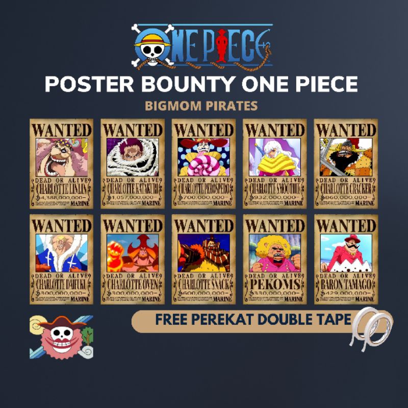 1 Set Poster Bounty One Piece Bajak laut Big mom / Poster dekorasi Dinding