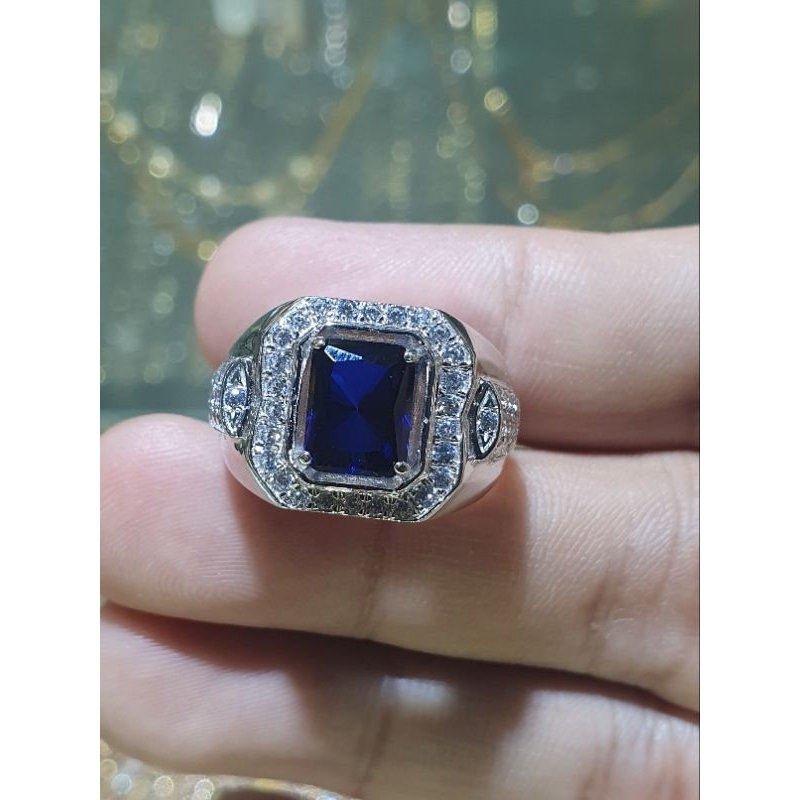 cincin cowo pria putih mata biru mewah 750