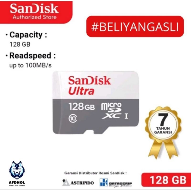 MEMORY CARD MICRO SD 128 GB SANDISK ULTRA MICROSD 128GB ORIGINAL RESMI MMC MEMORY CARD SANDISK HARDI