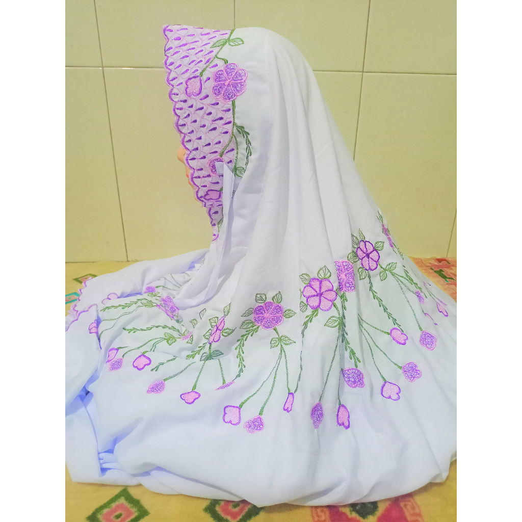 Mukena Mukenah Rukuh Panjang Terusan Lajuran Dewasa Motif Bordir Sutra Murah Mukena Terusan Halus
