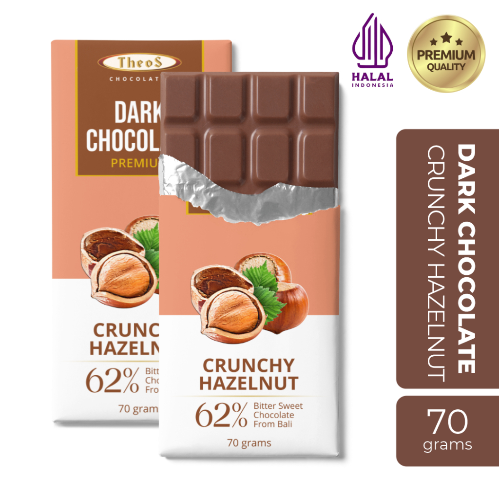 

Theos Chocolates - Crunchy Hazelnut Cokelat Bar 35g/70g | Cokelat Hazelnut