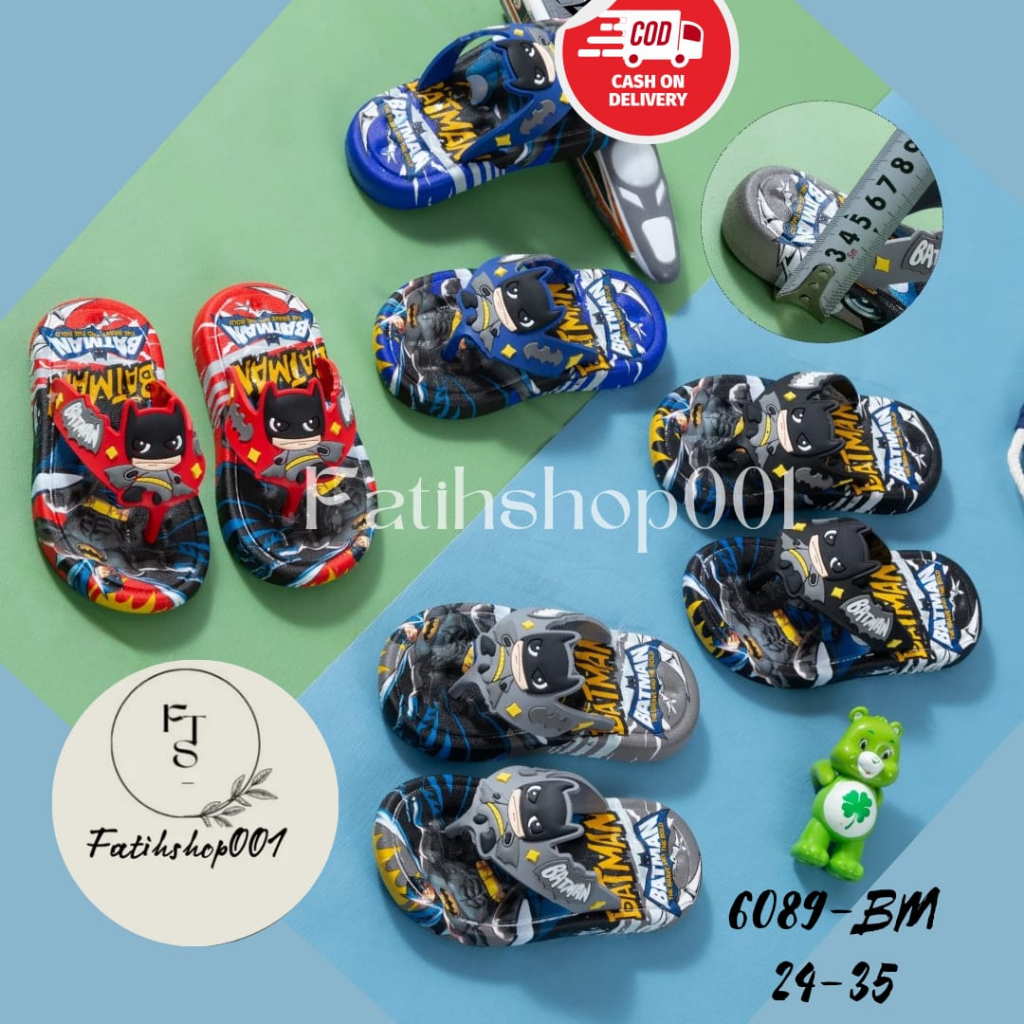 Sandal Jepit Anak Cowok Import 6089 Karakter Batman/ sandal jepit jelly anak laki laki(POLA KECIL)