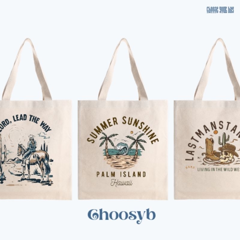 TOTEBAG KANVAS RESLETING PREMIUM TAS SELEMPANG WANITA KEKINIAN TEMA PALM TREE | AESTHETIC TOTE BAG T
