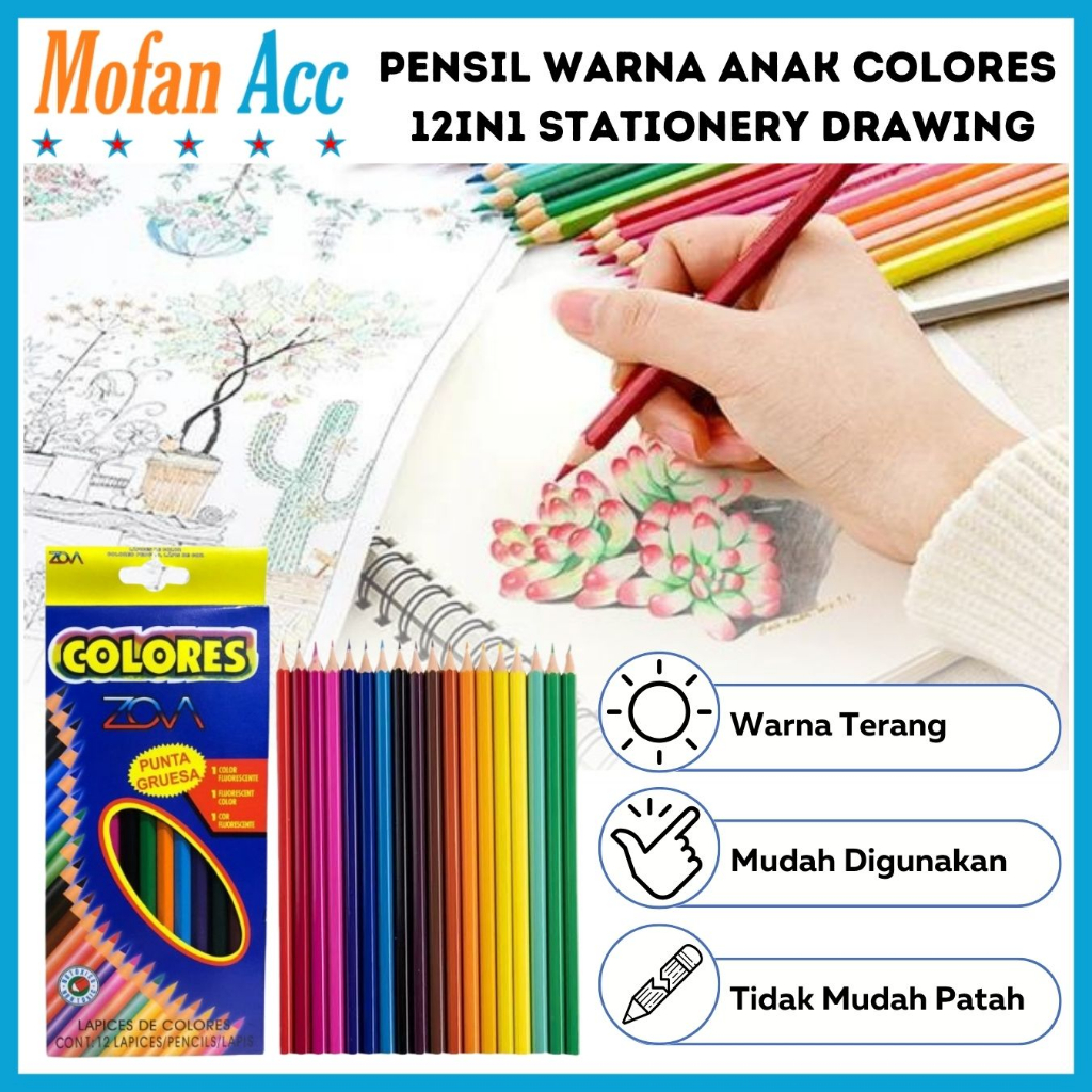 

Pensil Warna Colores 12in1 PANJANG PENDEK Stationery Set Colour Pencil Color Drawing Tools / Peralatan Menggambar Mewarnai Isi 12Pcs Alat Seni Lukis / Perlengkapan Sekolah Hadiah Kado Ulang Tahun Edukasi Anak Playgroup Paud TK SD SMP SMA Bermain Belajar