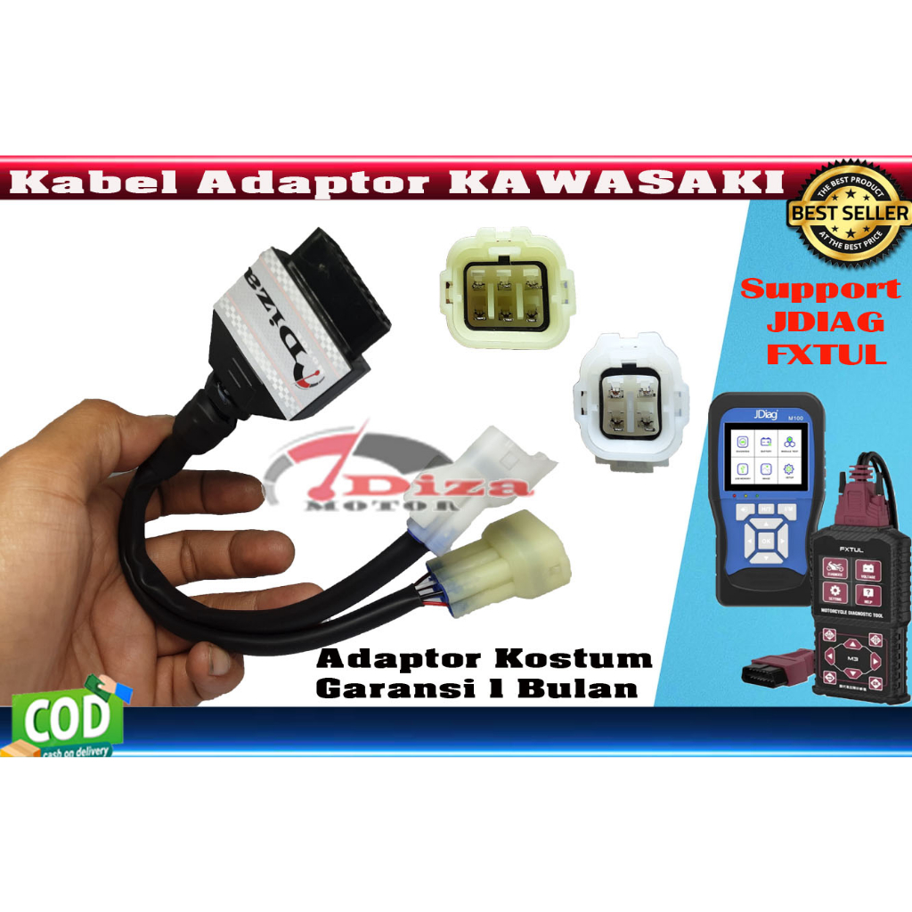 Adaptor Scanner OBD 2 FXTUL, JDIAG M100 & M100 PRO KAWASAKI 4Pin dan 6 Pin