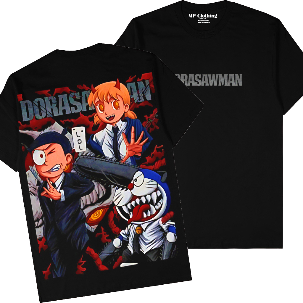 Kaos Distro Pria Cotton Combed 30s Anime Dorasawman Premium Original Tebal Jumbo Dewasa Keren
