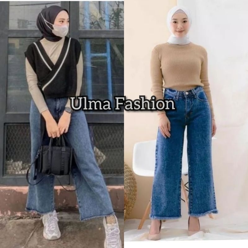 CELANA KULOT JEANS RAWIS HIGTWAIST KULOT JEANS SNOW BLACK SNOW BLUE KULOT WARNA