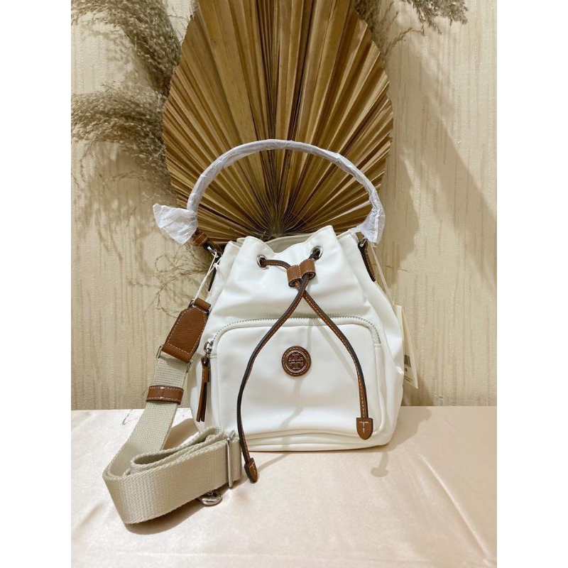 Tory Burch Virginia Nylon Bucket Bag, White