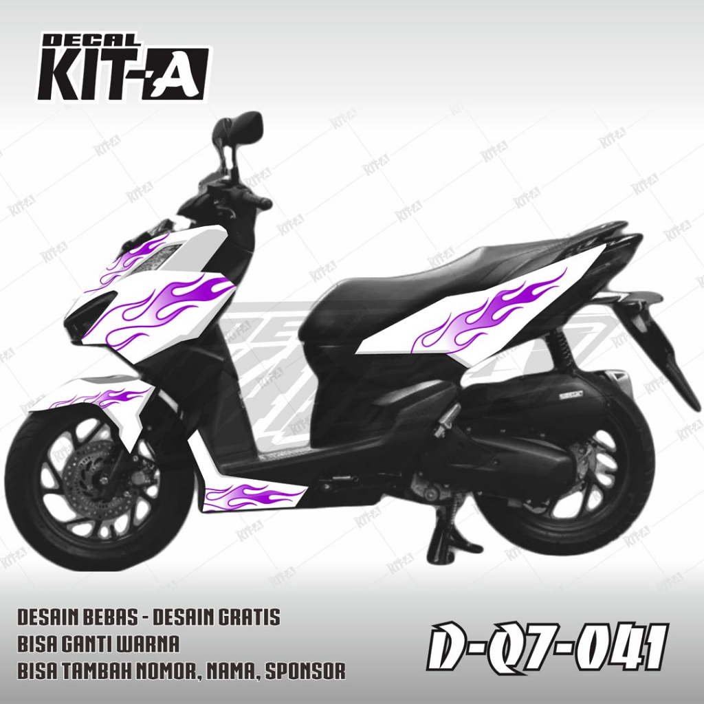Decal NEW VARIO 160 full body custom design MOTIF PUTIH UNGU API D-Q7-041