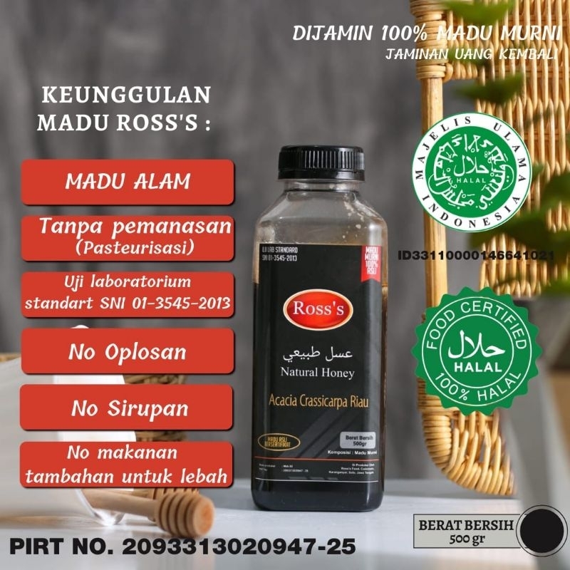 

MADU MURNI ROSS'S NEKTAR HUTAN AKASIA RIAU 500GR | MADU ASLI | MADU MURNI