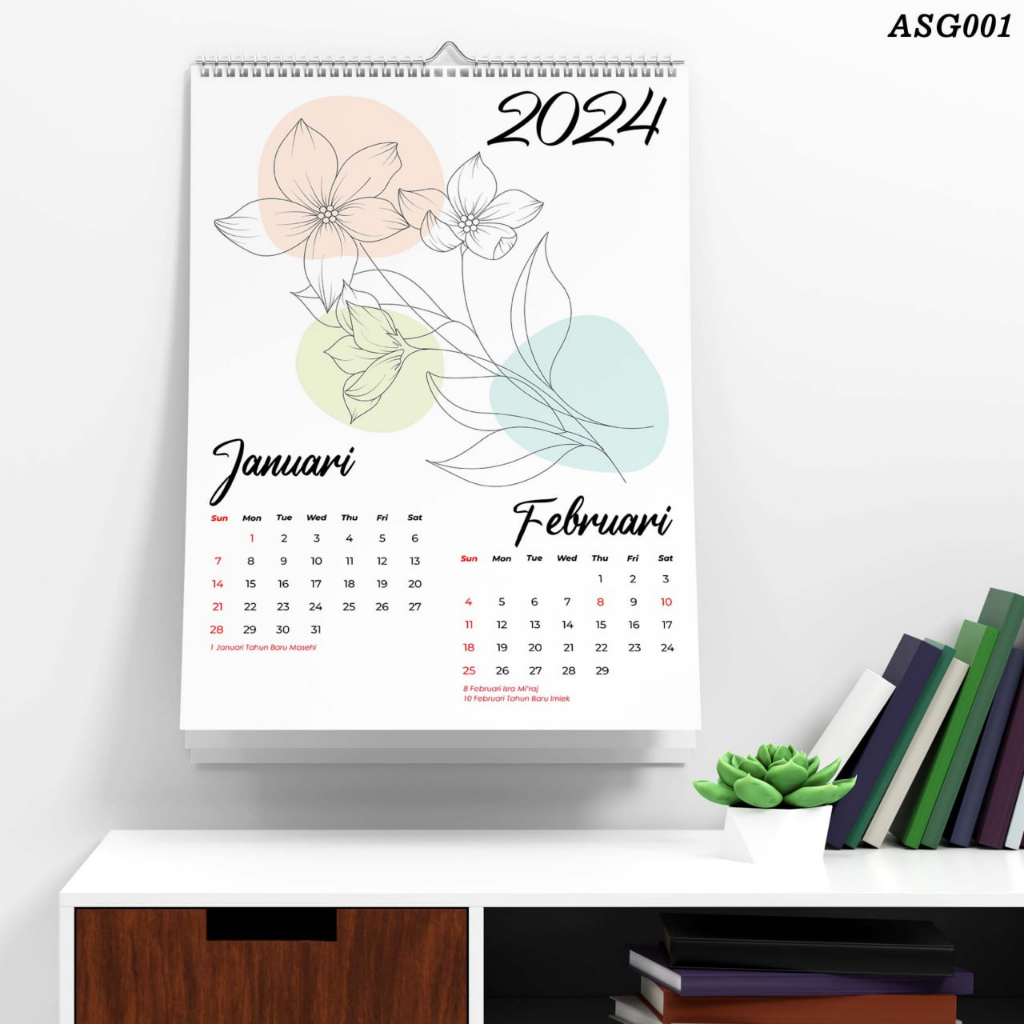 

Kalender dinding 2024 aesthetic spiral calender dinding bunga 2024 premium