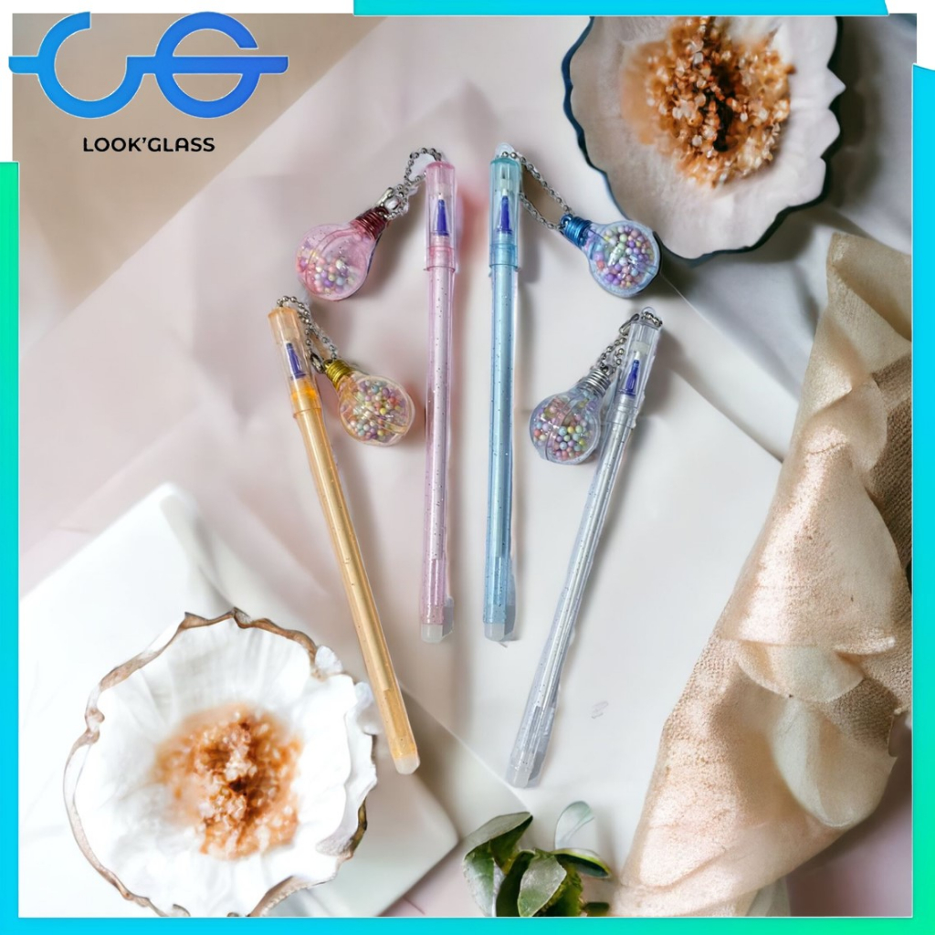 

ABS Pena Gantungan Bohlam Lampu Unik Blue Ink Gel Bisa di Hapus bolpen warna pastel glitter cute Bola Salju Warna Warni Alat Tulis Sekolah Kantor Souvenir