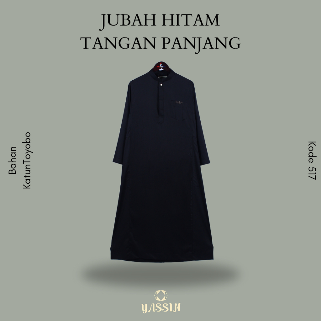 517 Jubah Gamis Pria Lengan Panjang / Jubah Pria Hitam Polos / Gamis Benzema Muslim Fashion / Jubah 