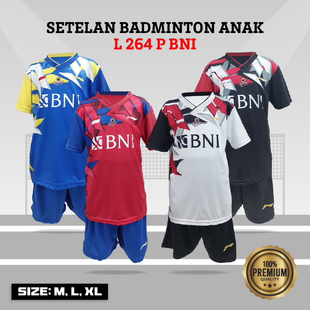SETELAN BADMINTON ANAK KAOS BULUTANGKIS JUNIOR PRINTING L 264 BNI SIAP KIRIM