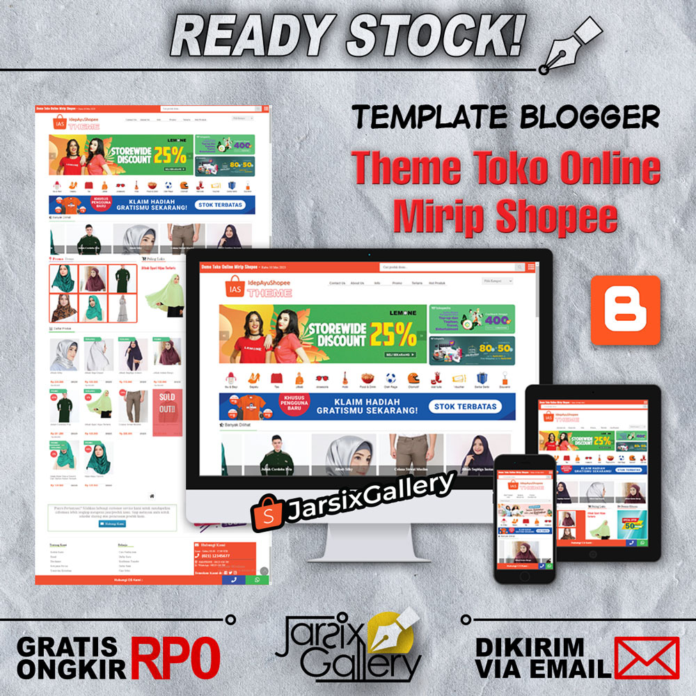 [JarsixGallery] BLOGSPOT THEME ONLINE SHOP - Template Blogger Toko Online Mirip Marketplace Orange