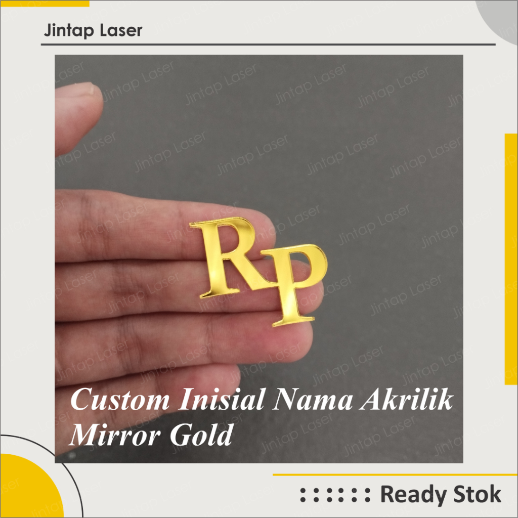 Inisial Nama Couple Pengantin Dekorasi Mahar Pernikahan bahan Akrilik Mirror Gold