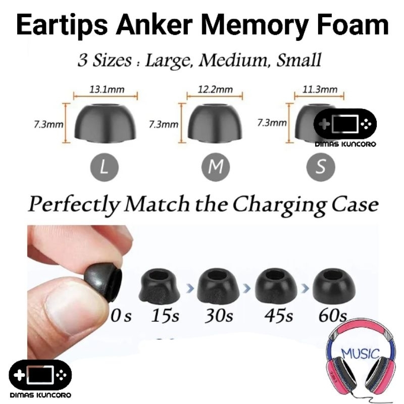 Eartips Anker Memory Foam busa soundcore sleep a10 space a40 sport x10 x20 vr p10 r100 ear tip tips 