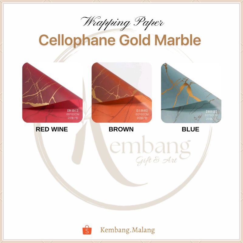 

[20 Lembar] CM - Cellophane Gold Marble Wrapping Paper 58x58cm Kertas Buket Bunga Baby's Breath