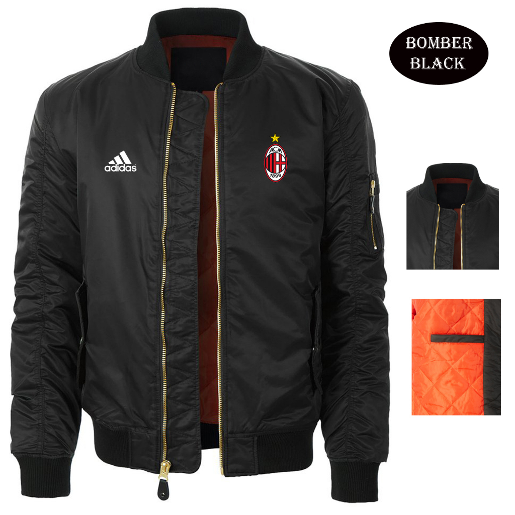 Bisa Custom Jaket Bomber Pria AC Milan/Jaket Parasut Pria /Jaket Pria Keren/Jaket Cowok /Jaket Pria 