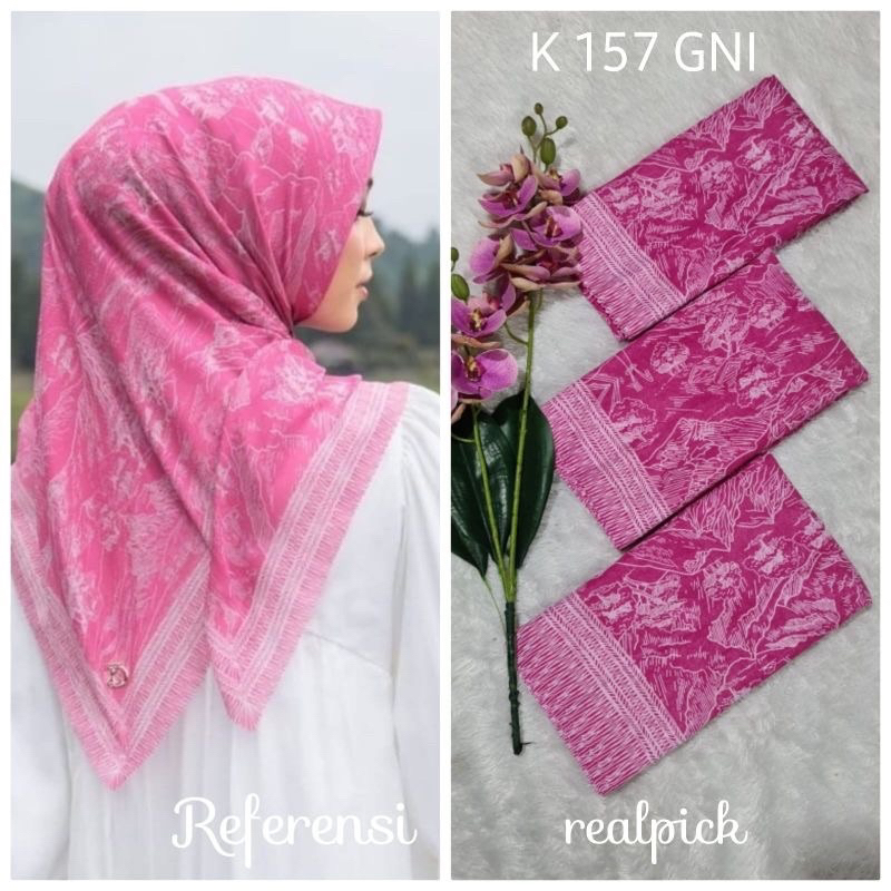 Hijab Voal Motif Premium/ Hijab Voal Segi Empat/ Jilbab Segi Empat Motif Fuchia Fucia Fanta Pink Fan