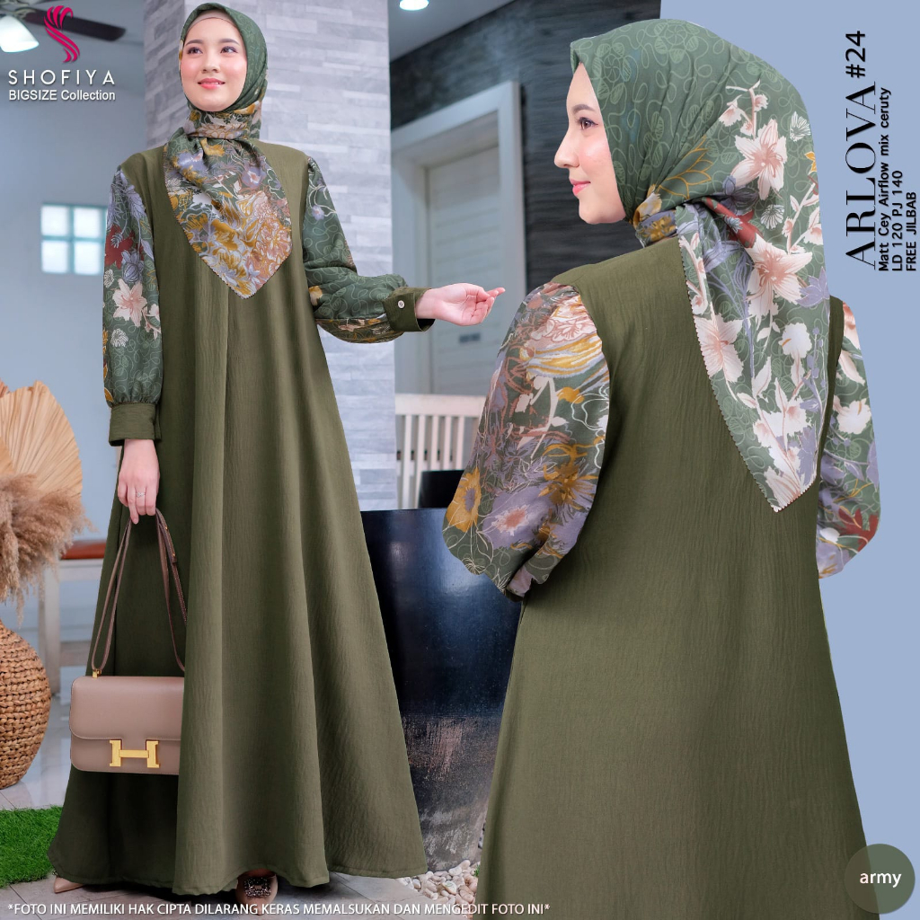 arlova24-army dress jumbo ld 120 pakaian baju gamis syari gaun long dres longdress maxi maxy xxl one
