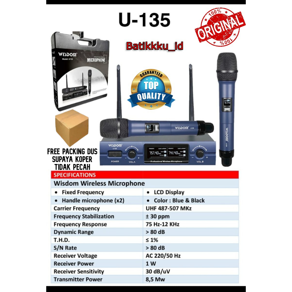 [ORIGINAL] MIC WIRELESS WISDOM U-135 / U 135 / U135 ORIGINAL WISDOM UHF