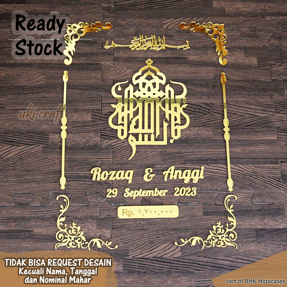 Dekorasi Hiasan Mahar Akrilik Emas / Silver dan Plywood - Model Bismillah