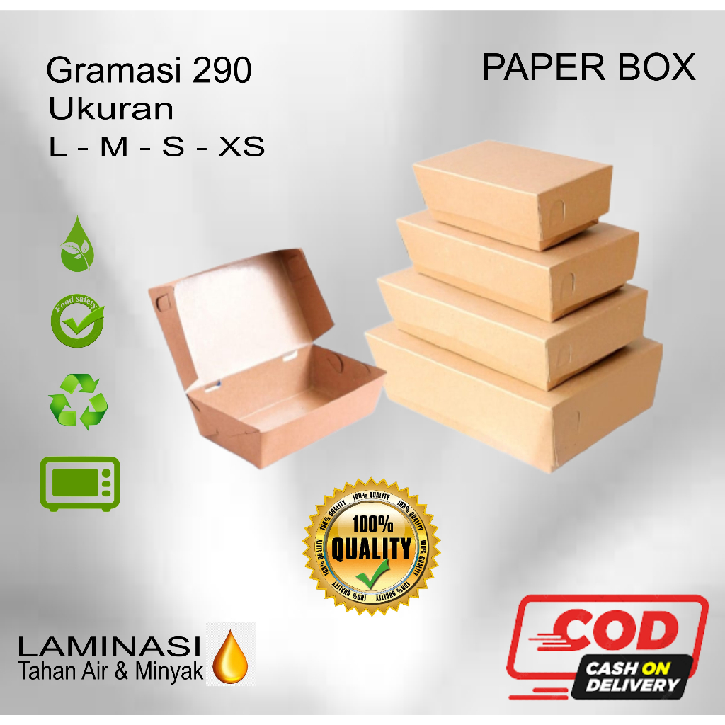 Paper lunch Box ( Isi 50 pcs ) Kemasan Makanan Kekinian Wadah Tempat  Bok Makan