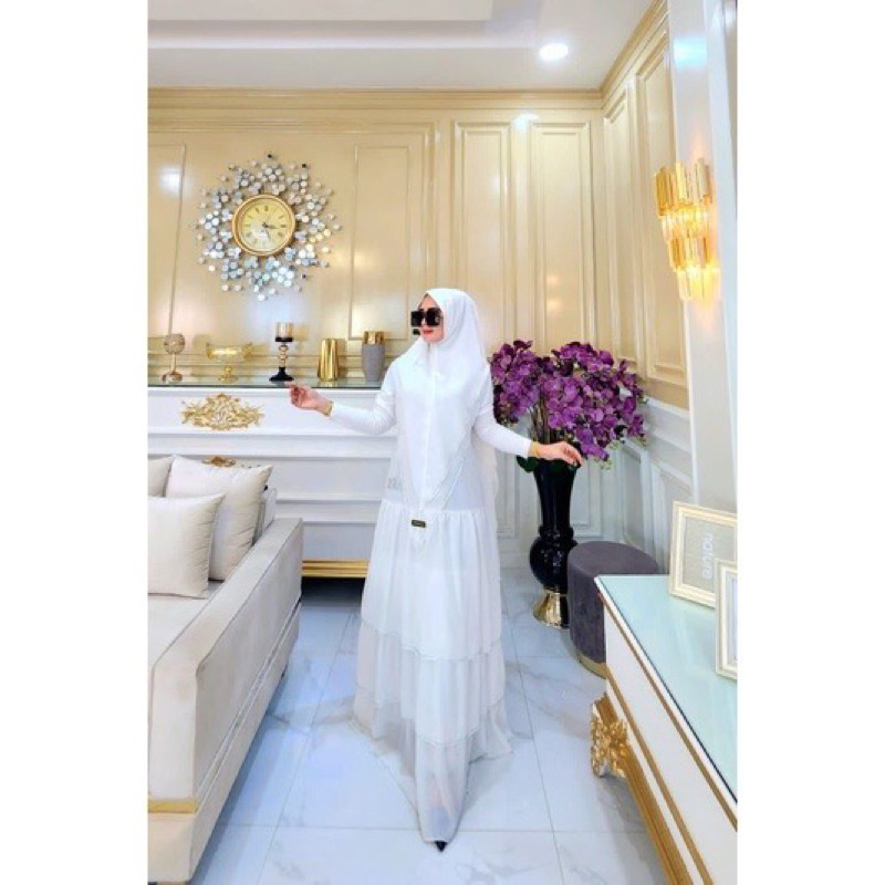 Gamis syari original by ivas - gamis syari putih - gamis viral mewah - gamis syari bahira ivas