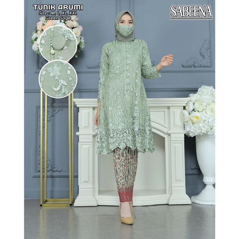 tunik kancing / stelan tunik kancing tille / kebaya tunik
