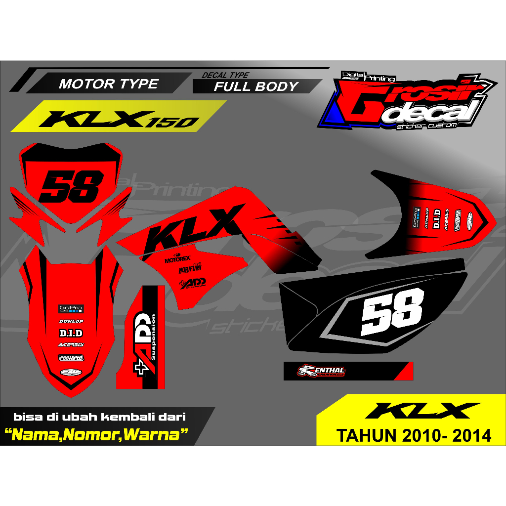 DECAL KLX 150 LAMA / KLX 150 S MERAH FULL BODY FREE CUSTOM