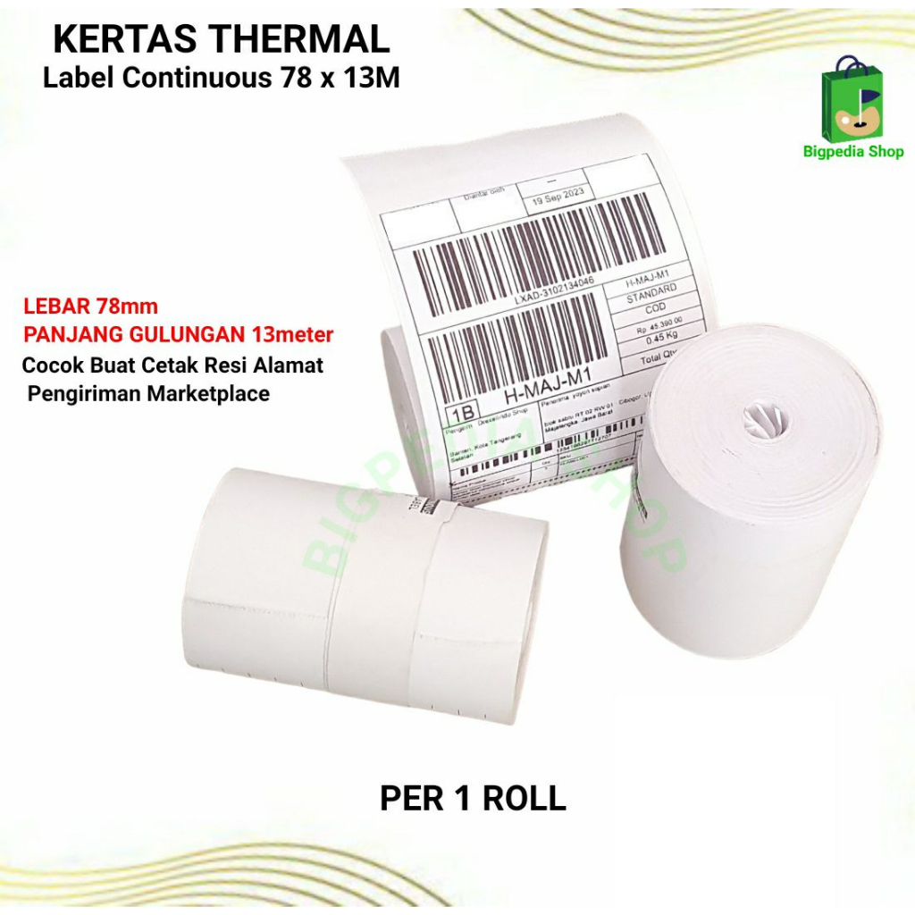 

Kertas Thermal Label Stiker Continuous 78x50mm 13 meter