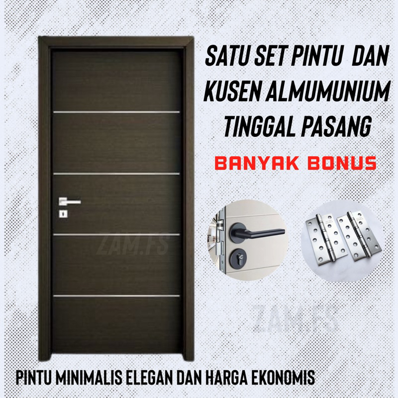 PINTU MINIMALIS HDF MODERN SET KUSEN ALMINI | PINTU UTAMA | PINTU KAMAR | PINTU SATU SET KUSEN FREE 