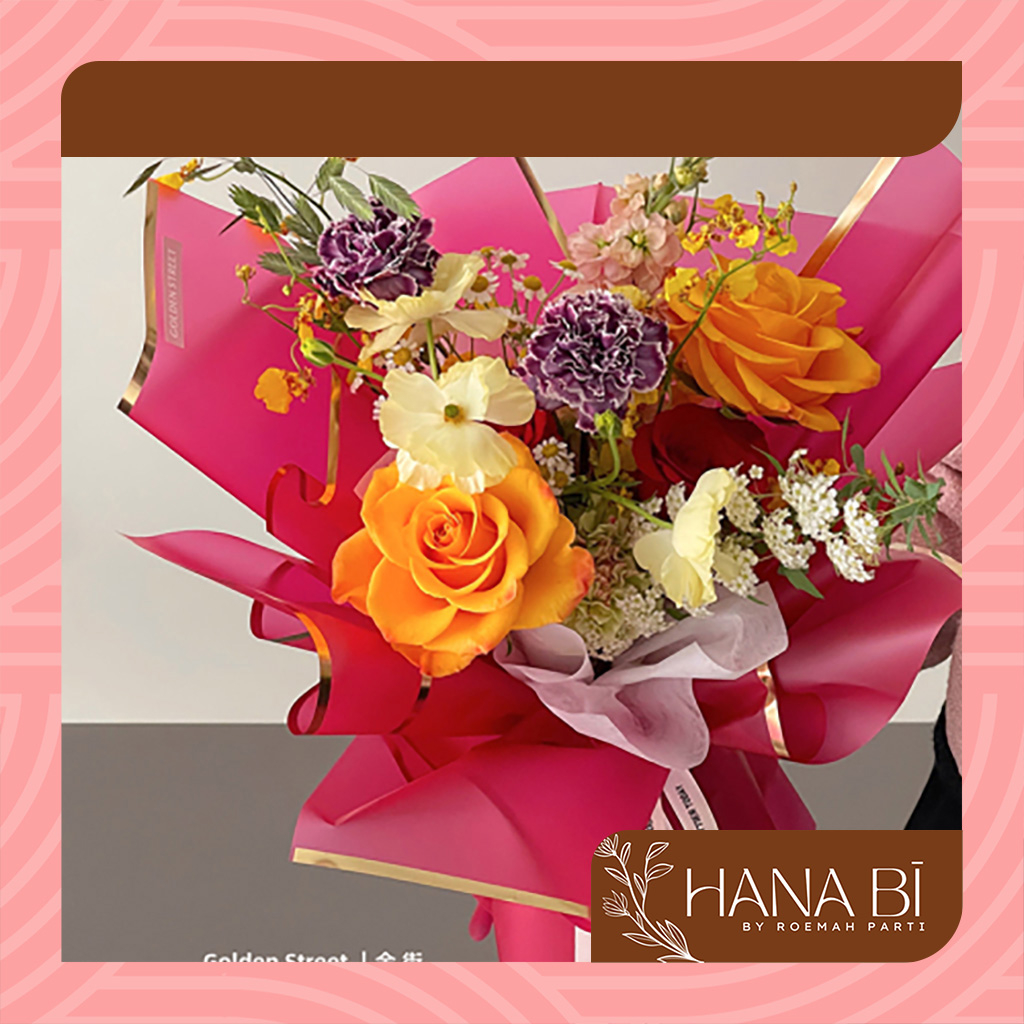 

RB 20 Lembar Cellophane Metalik Gold Frame List Kertas Jelly Ori Sinowrap Buket Bunga Korean Kertas