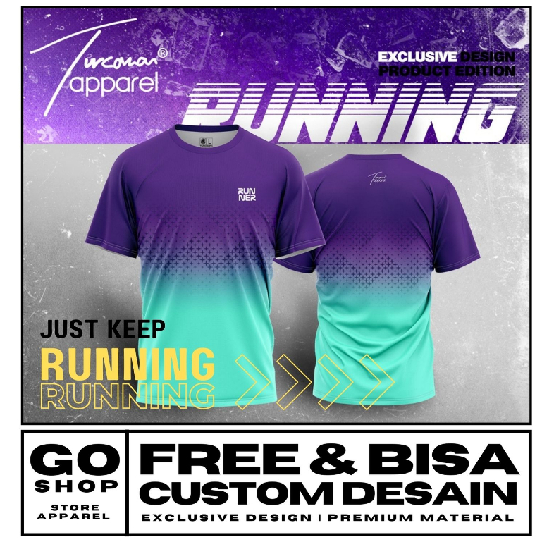 Kaos running dryfit jersey atasan olahraga sport fullprinting By Turcoman apparel BISA CUSTOM DESAIN