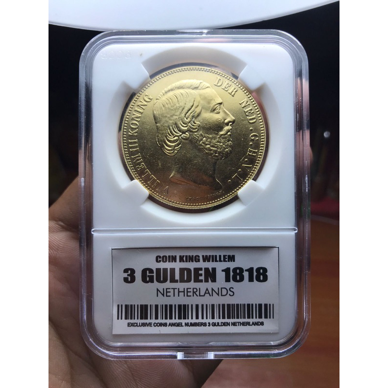 Koin Kuno 3 Gulden Willem 1818 Warna Gold