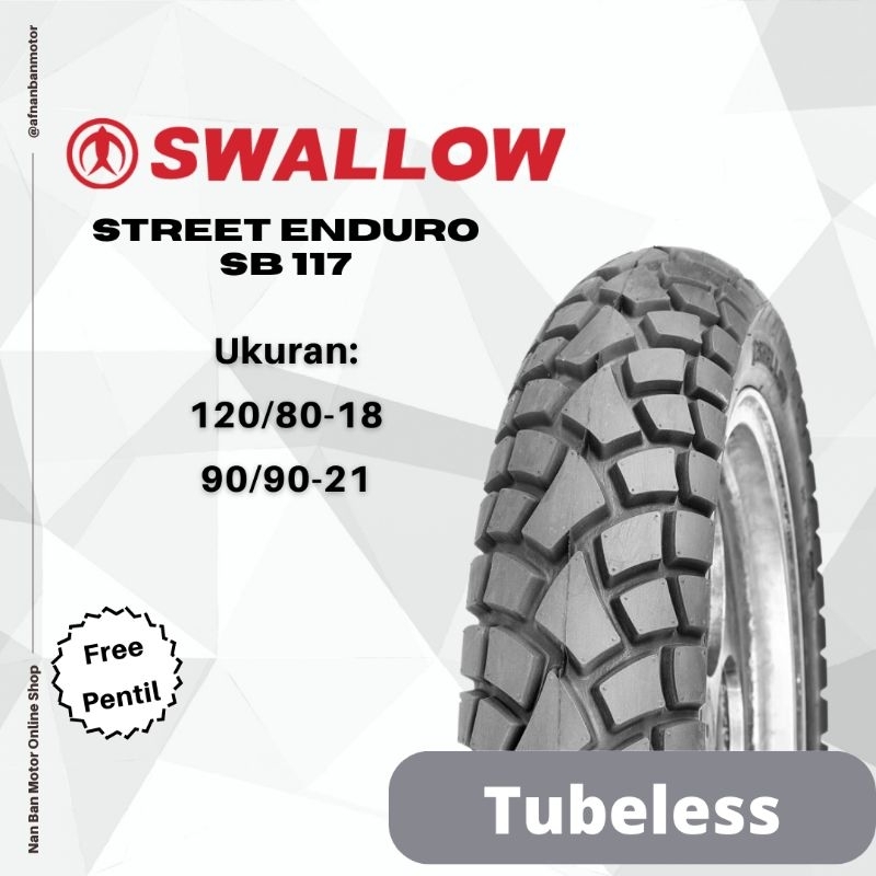 BAN MOTOR SWALLOW STREET ENDURO SB 117 UKURAN 90/90-21, 80/90-18, 90/90-18, 100/80-18 & 120/80-18 TU