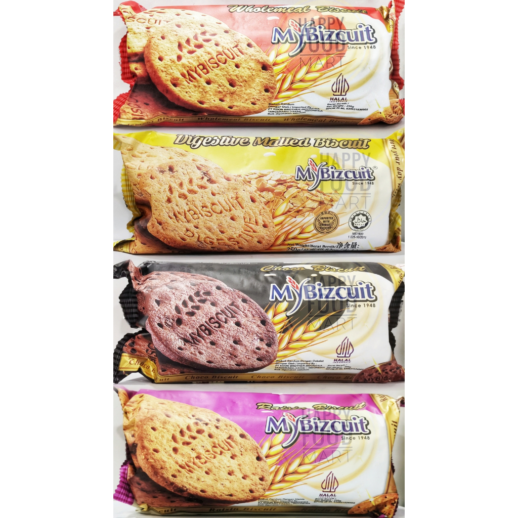 

[HALAL] MYBIZCUIT 250 GRAM/MY BIZCUIT WHOLEMEAL/MYBISKUIT DIGESTIVE MALTED/MYBIZKUIT CHOCO BISCUIT/MYBISCUIT RAISIN BISCUITS/BISKUIT GANDUM COKLAT/ROTI KISMIS