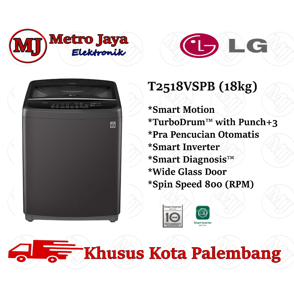 LG T2518VSPB Mesin Cuci Top Loading 18Kg LG T 2518 VSPB Smart Inverter