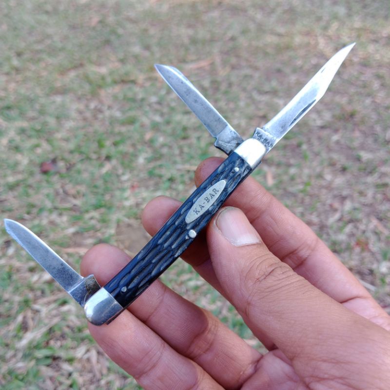 KABAR Stockman 3 bladed Vintage pocket knife  jigged black handle collectible carbon steel robush pe