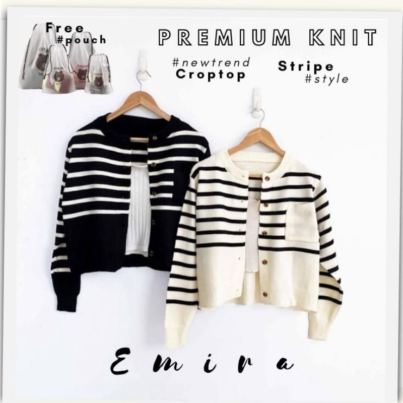 EMIRA CARDIGAN KNIT crop cardigan rajut wanita stripe gaya korea outer rajut sweater gardigan crop t