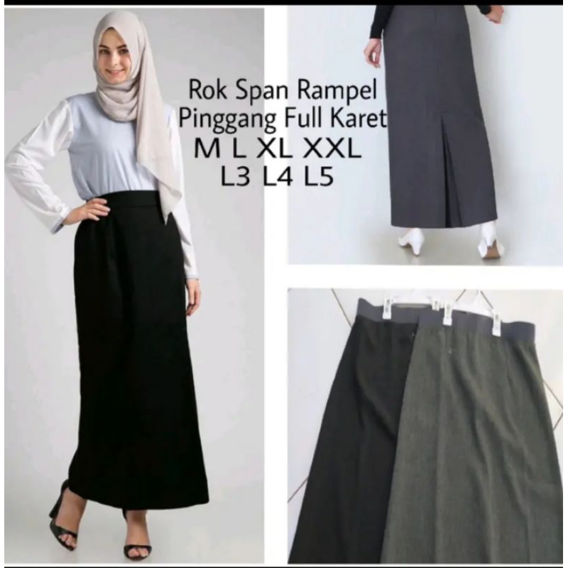 Rok Span Rampel Belakang / Rok Kerja Formal Panjang Hitam Wanita / Rok Bahan Span / Rok Kerja Wanita