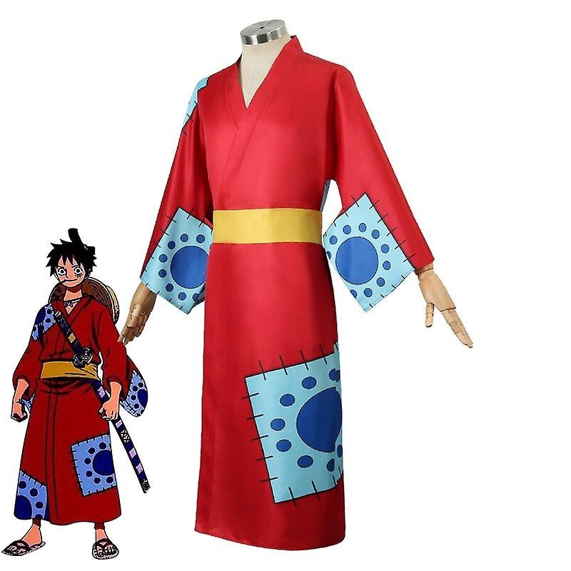 Kostum One Piece Monkey D Luffy Wano Country Arc Cosplay Costume Hat Kimono Yukata Outfit Halloween 