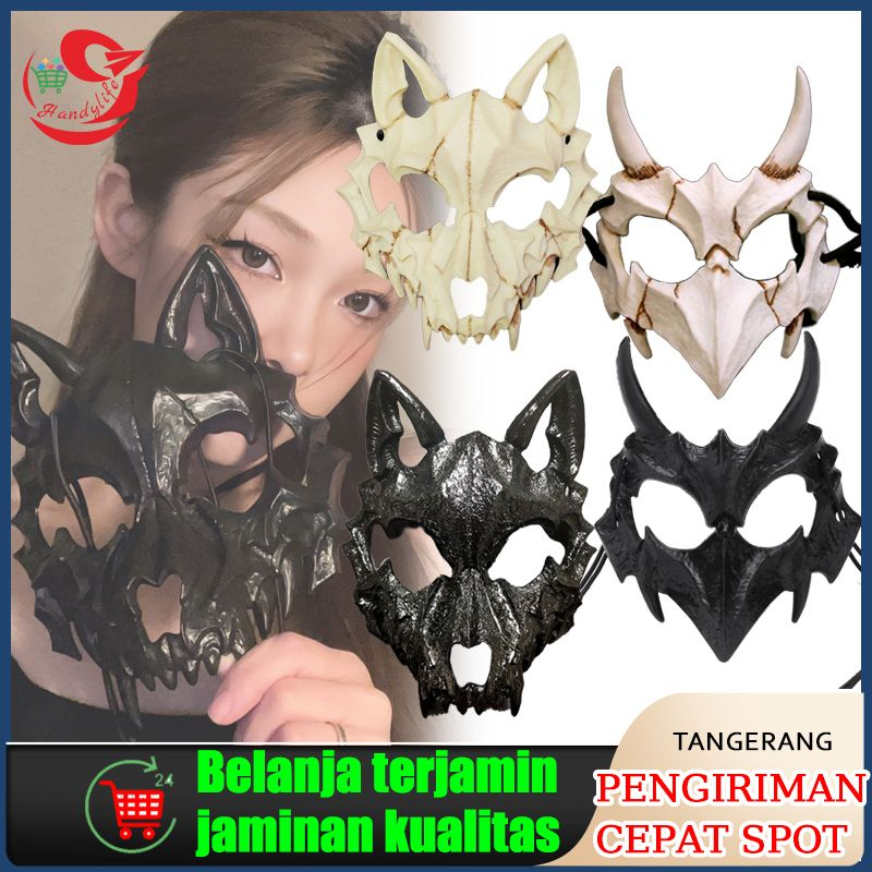 Topeng Setengah Wajah Tengkorak Karena Alat Peraga Hitam Putih Halloween Berpakaian Pria Wanita Sete